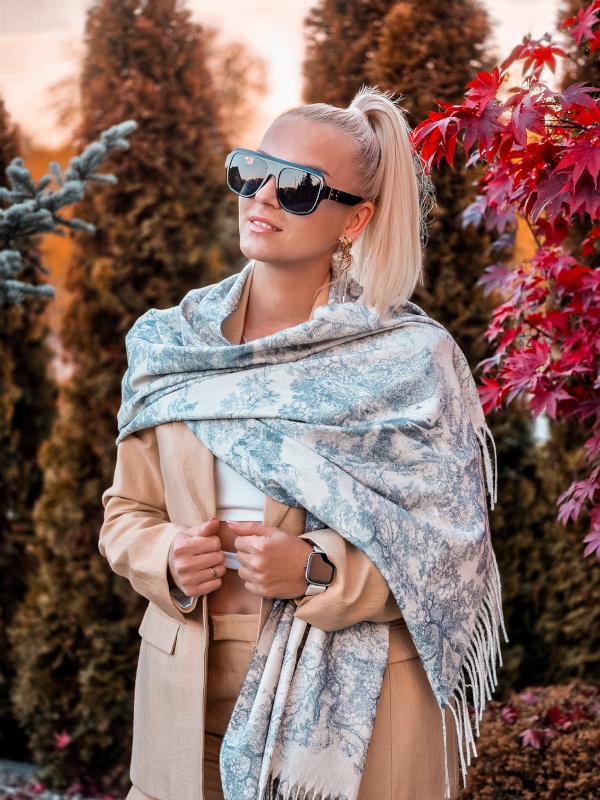 CTCT-06 Szalik zimowy Toile de Jouy Collection szary 200x70cm